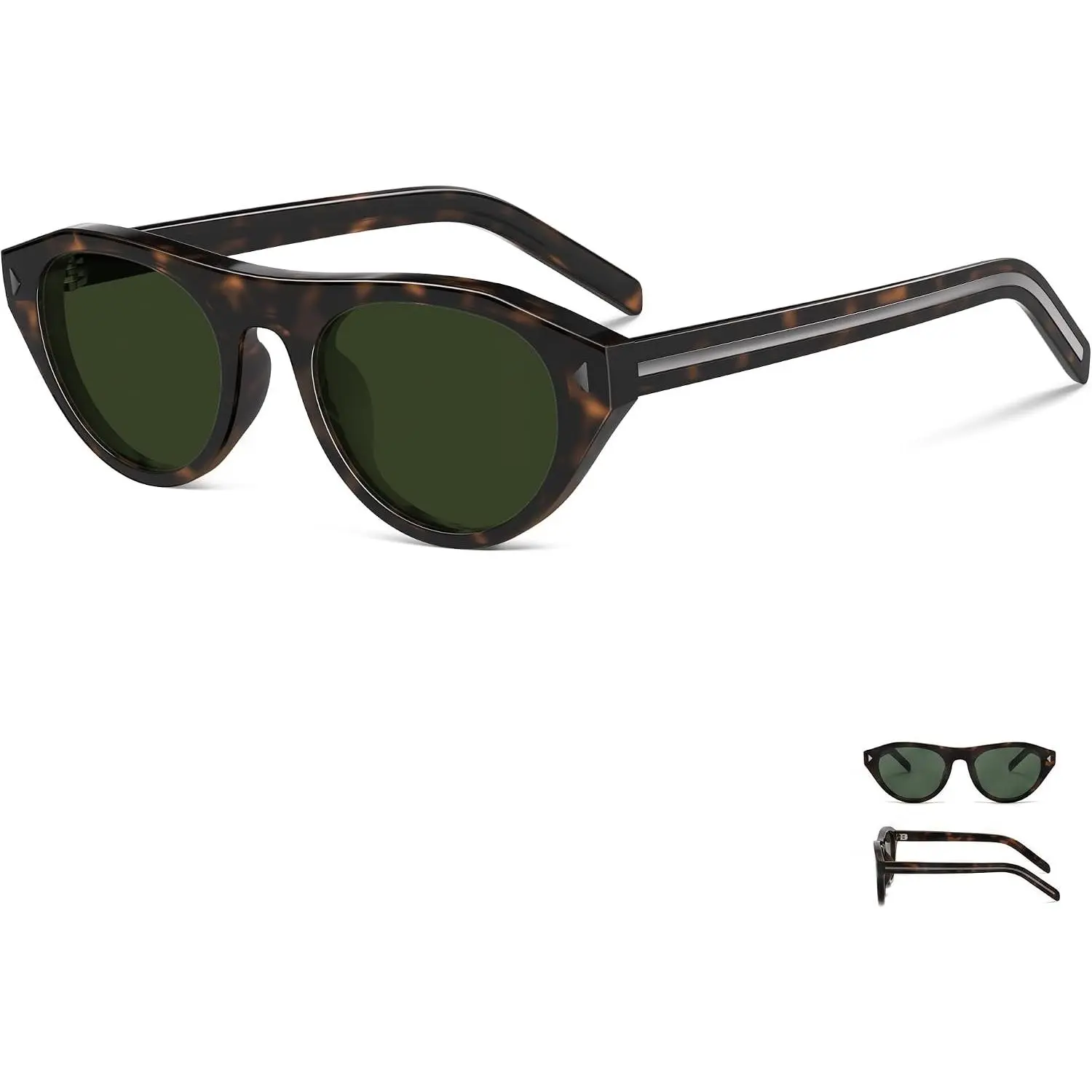 OptiCraft Retro Oval Cat Eye Sunglasses, UV400 Small Narrow Flat Top Unisex | Multicolor: Black, Tortoise, More | 32g Lightweight Frame | UV400 Non-Polarized Anti-Glare | Small Narrow Flat Top