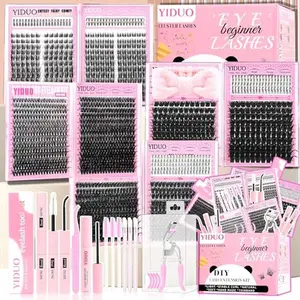 8 Styles Mix Lashes Clusters Kit 4 Box Cluster Lash Book Kit with Bond&Seal 1888Pcs 100D/200D/300D Volume Manga Eyelash Extension with Spikys/Bottom lash Kit for Beginners DIY at Home Easily