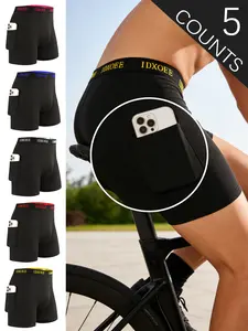 5 pcs Men's long style flat cornered underwear, Underwear boxers, soft, comfortable and durable, men's sports underwear with contour pockets, suitable for daily fitness, running, home wear, all seasons