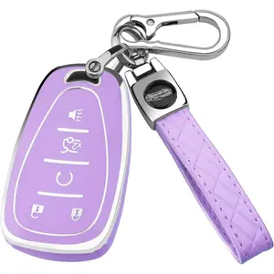 for Chevy Key Fob Cover with Keychain,Soft TPU Key Case Shell Full Protection for 2016-2021 Chevy Equinox Malibu Camaro Cruze Blazer Traverse Trax 5 Button Holder (Purple)