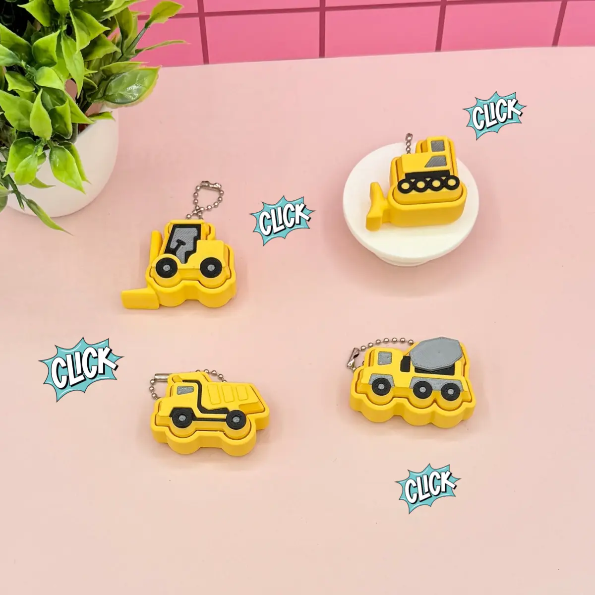 Heavy Machinery Dump Truck, Forklift, Bulldozer, Cement Truck Fidget Clicker Novelty Collectible