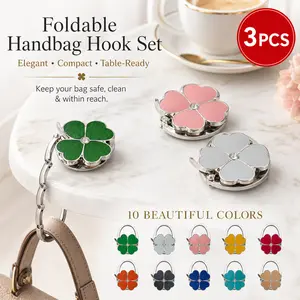 3/1 Pcs Portable Foldable Purse Holder, Clover Decor Table Handbag Hanger, Lightweight Travel Bag Hook, Universal Hanger for Indoor Outdoor Use