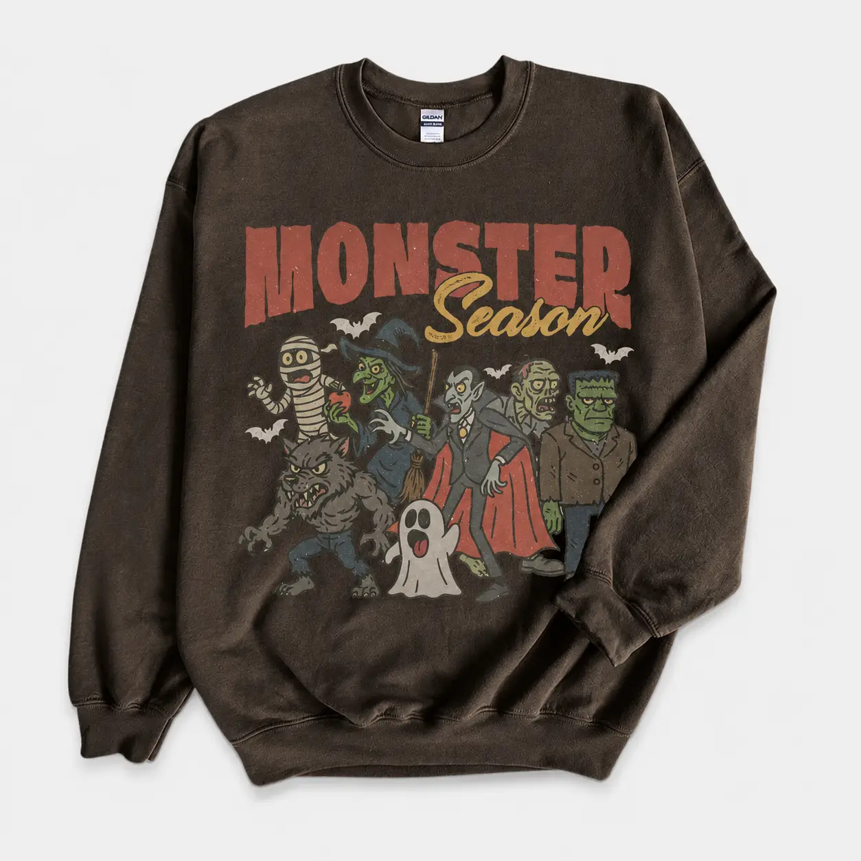 Women's Oversized Lightweight Printed Retro Halloween Garment - Monsters Graphic Sweatshirt, Horror Movie Vintage Tops, Spooky Fall Casual Wear, Ghost Party Gift for Her, Everyday, T-Shirt