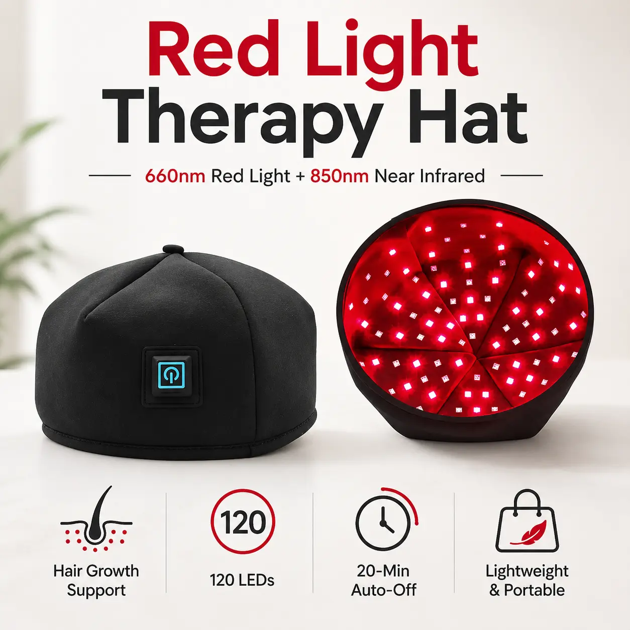LED Heated Beanie Cap for Men Women – 660nm & 850nm Light Outdoor Hat – Adjustable Head Warmer for Camping, Hiking, Skiing, Cold Weather Gear
