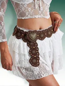 Boho Heart Patch Rivet Western Vintage Belt, Versatile Skirt Accessory, Sexy, Festival Ready, Plus Size Available