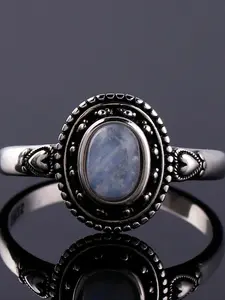 Vintage 5X7mm Natural Moonstone Ring Polished Gemstone Silver Plated Fashion Jewelry for Women Cocktail Party Birthday Gifts Wholesale