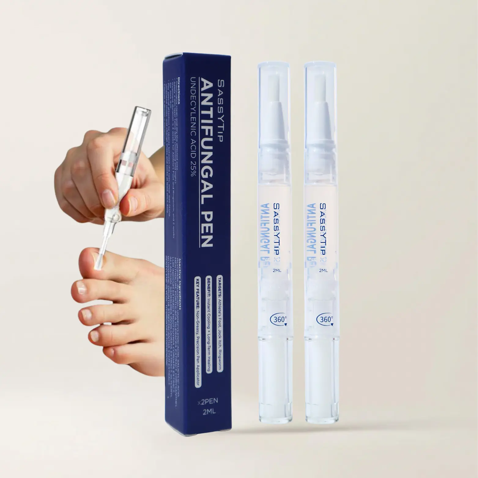 SASSYTIP Antifungal Pen - 3ml Natural Fungal Liquid Cuticle Care Product, On-The-Go Solution & Treatment with Tea Tree & Clove Oil for Athlete's Foot, Ringworm, Jock Itch (Botanical Formula)