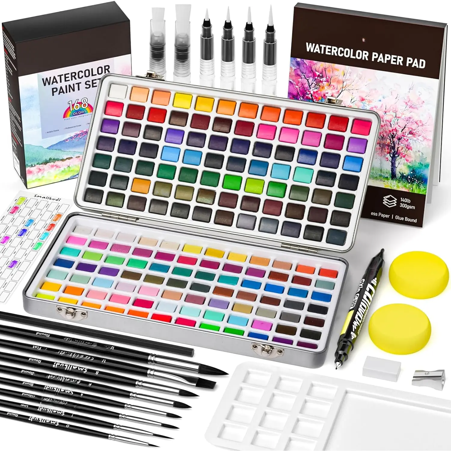 Watercolor  Set 168 Colors Including Metallic, Watercolor Kit with Case, Watercolor Paper,  Brushes, Palette and Accessories, Water Color Art Supplies  for Adults  Artists