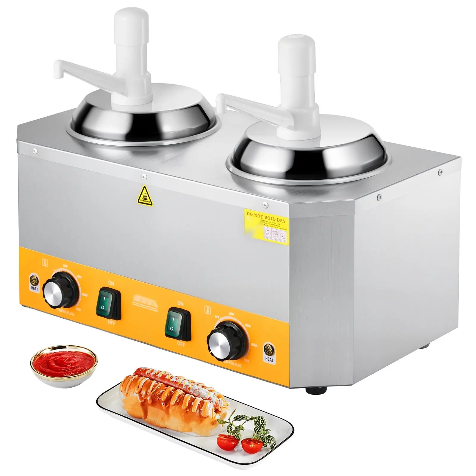 2.4x2 L Electric Cheese Dispenser With Pump For Commercial Kitchens And Foodservice, Cheese And Fudge Warmer, Stainless Steel Construction, Adjustable Temperature 86℉-230℉, 2.4 Liter Capacity, Countertop Heavy-Duty Equipment