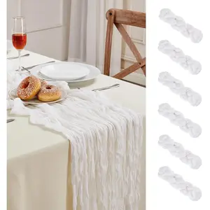 6 Pack White Cheesecloth Table Runner 10FT Long Summer Boho Gauze Rustic Sheer Table Runner for Spring Wedding Bridal Baby Shower Birthday Party Table Decor Easter Decorations