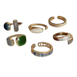6pcs/Set Women's Luxury With style Minimalist Luxurious And band High-End Feeling band Emerald Open graceful resizable Gift resizable