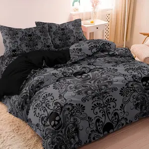 3pcs Soft & Breathable Duvet Cover Bedding Set - HD Black Floral Skull Pattern, Includes 1 Duvet Cover and 2 Pillowcases (No Insert) - Perfect for All Seasons, Machine Washable, Halloween Present Bedroom Theme Bedding Set
