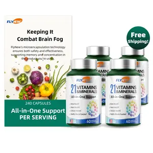 4 Bottles of FlyNew 21 All-in-One Support Vitamins & Minerals | Highly Potent Herbal Ingredients | Made in USA | 240 Capsules Dietary Supplement