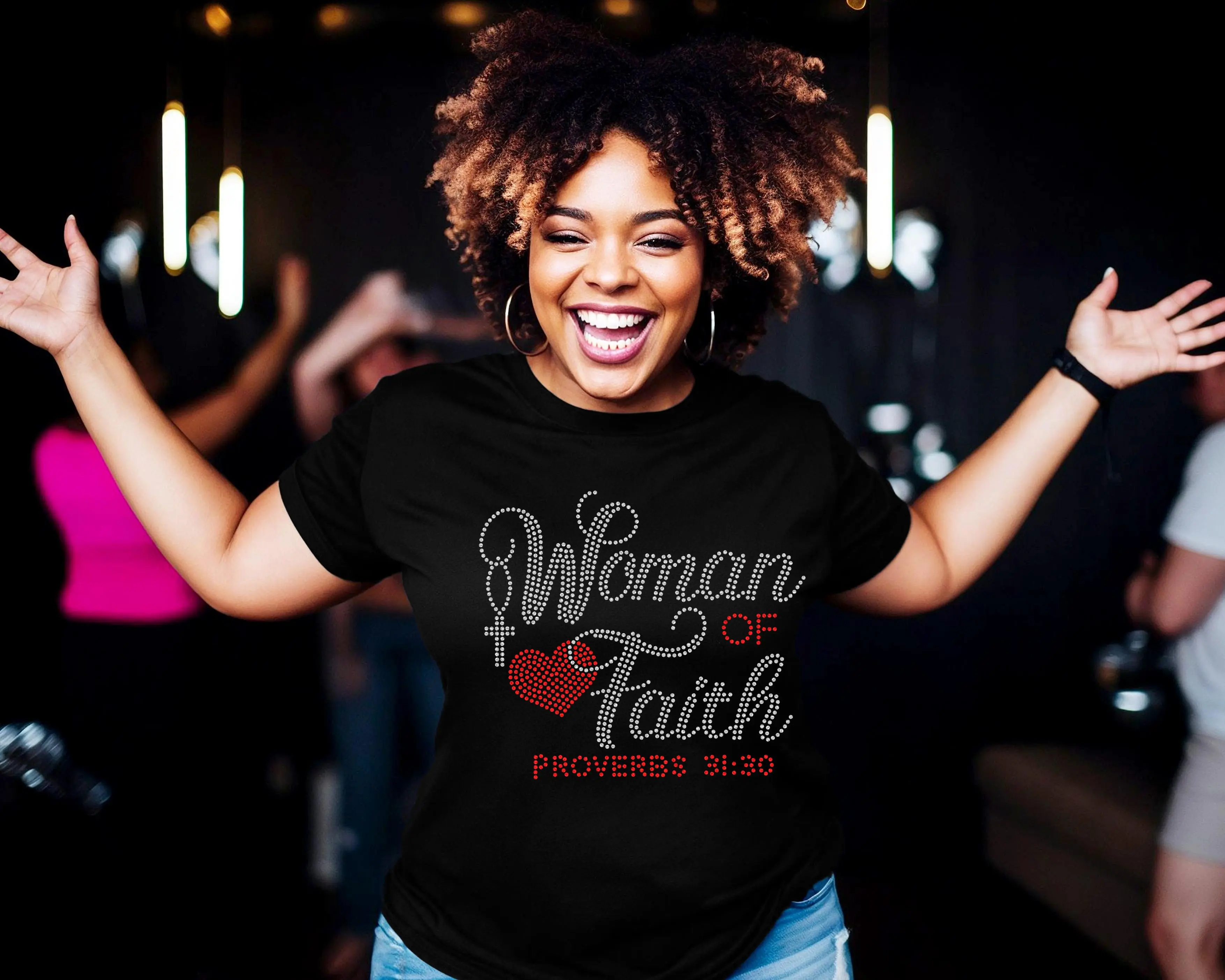 Customized Rhinestone T Shirt " Woman Of Faith "