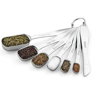 Stainless Steel Measuring Spoon Set, 7 Counts/set Including Leveler, Rectangular Metal Teaspoon & Tablespoon, Measuring Spoon for Dry & Liquid Ingredients, Kitchen