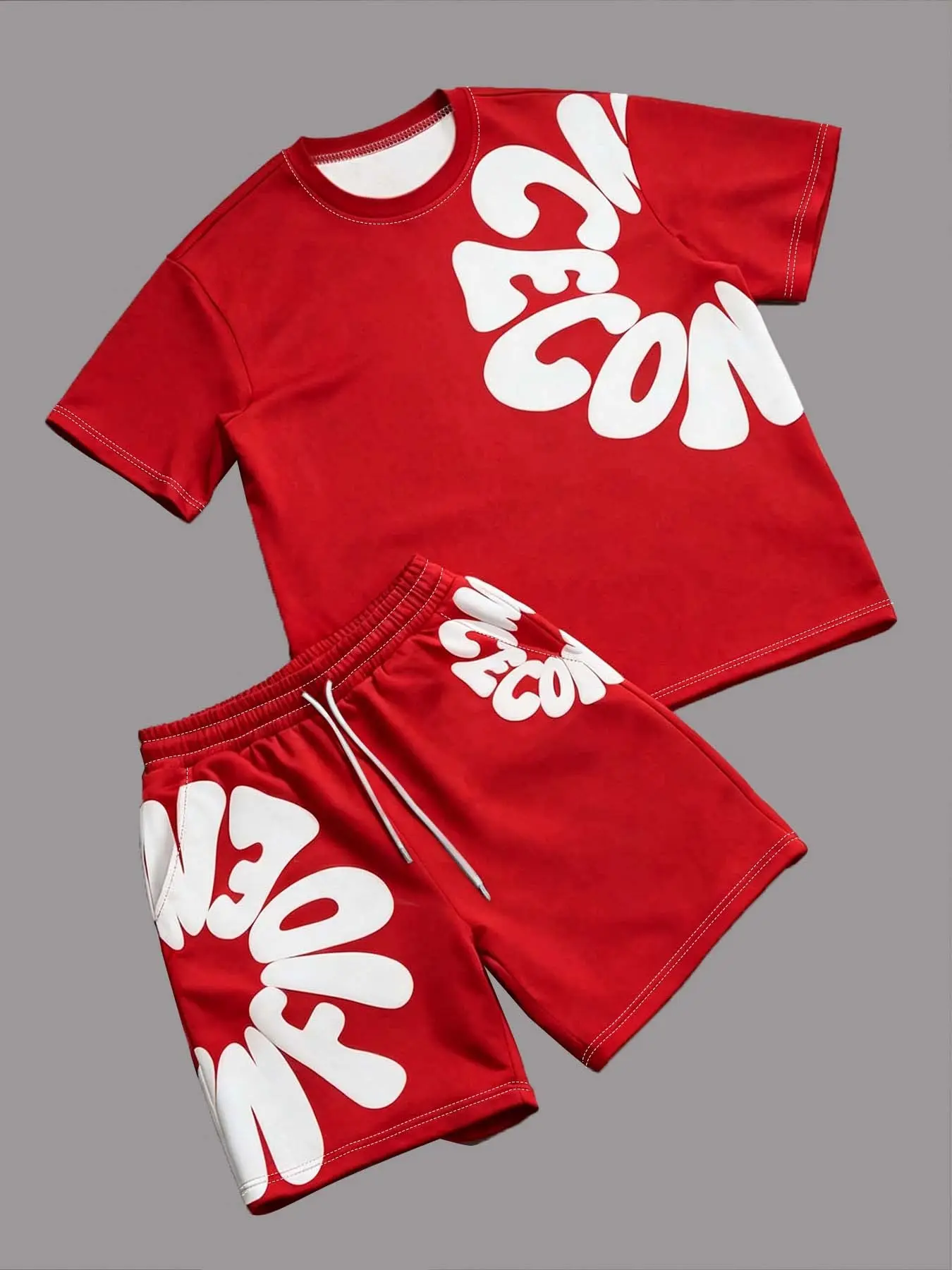 Men's Street Style Letter Print Short Sleeve Set, Summer Fashion Casual Athletic Sportswear, Loose-Fitting Two-Piece, Casual Activewear Set, Trendy Men's Clothing, Casual Fitness Wear
