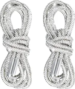 2 count Glitter Rhinestone String, Sparkly  Hoodie Drawstring, Bling Round Rhinestones Rope Replacement for Hoodies Sweatpants Shorts Shoes Bags Accessories- White