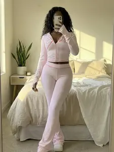 Women's Fashion Printed Hooded Long-Sleeve Two-Piece Set with Thumb Holes and Micro Bell Sleeves, Solid-Color Sexy Open-Collar Loungewear Outfit