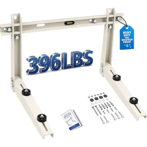 Heavy Duty Mini Split Wall Mounting Bracket for Outside, 396lb Load Capacity, Galvanized Carbon Steel, Dual Anti-Rust Coating, Leveling Bar, Anti-Vibration Pads, Fits 7000-12000 BTU AC Units