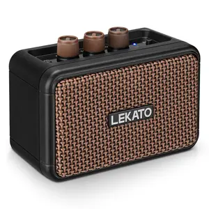 LEKATO Mini Electric Guitar Amplifier, Retro Portable Small Guitar Amp for Practice, Dual Speakers 5W, Rechargeable Guitar Amp Bluetooth with Clean Overdrive Effects