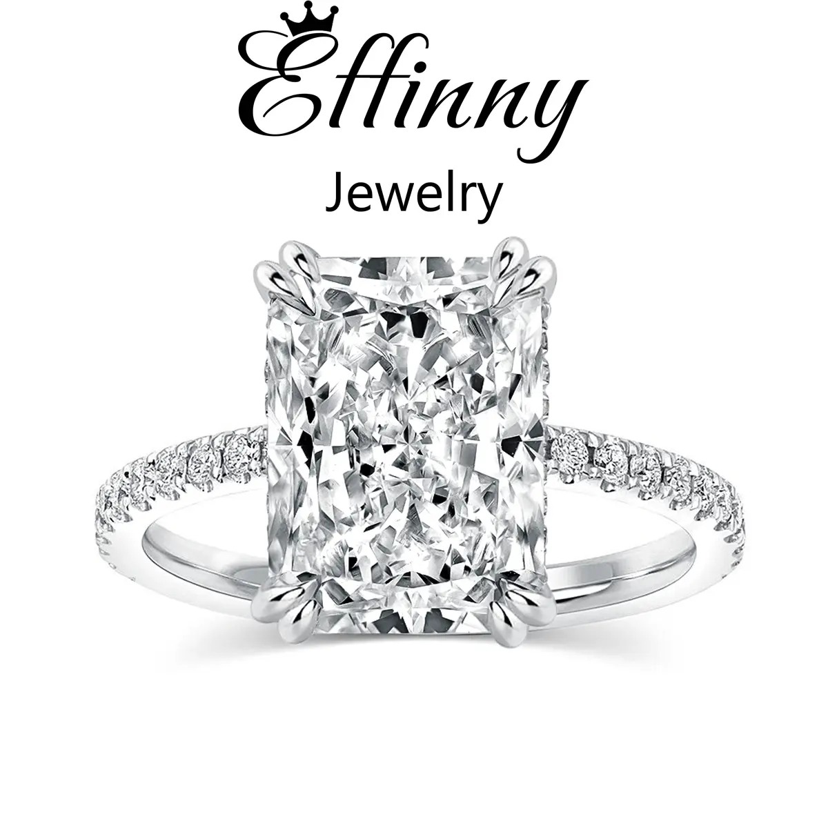 Effinny Tarnish-Resistant 4.5ct Radiant CZ Engagement Ring In 925 Sterling Silver, 14K Gold Plated Trendy Jewelry, Beauty Bridal for Girlfriend, Available D Color Synthetic Certified Moissanite, Female