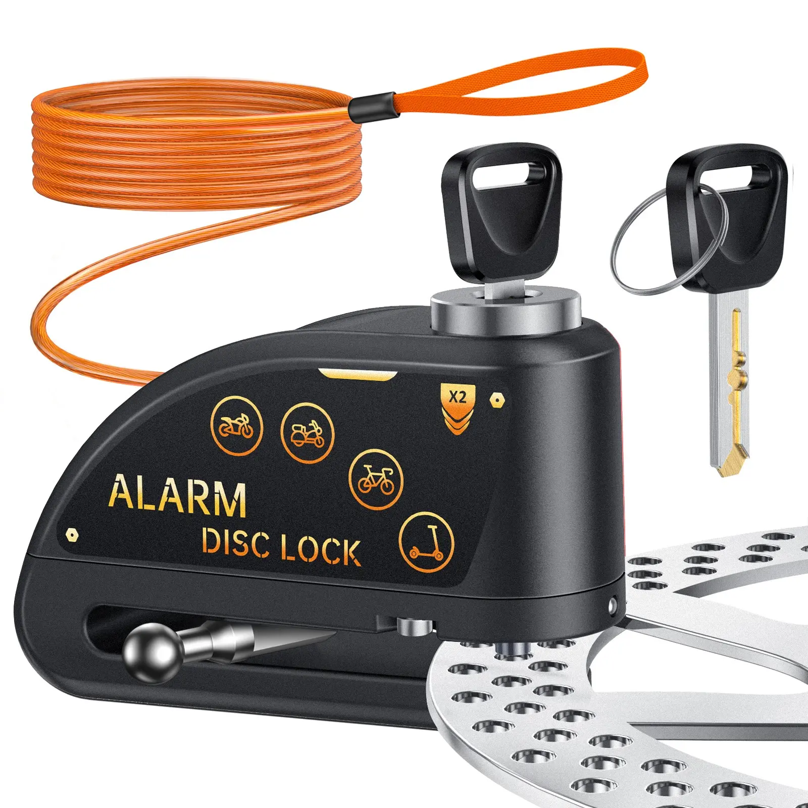 Motorcycle Anti-Theft Alarm Disc Brake Lock Wheel Lock Keys, Sound Up to 110db, Ip67 Waterproof, High Security, Secure Lock, Sturdy Lock, Includes 1.5m Recall Cable, Universal Bike, Motorcycle Locks Anti Theft, Motor Parts Accessories