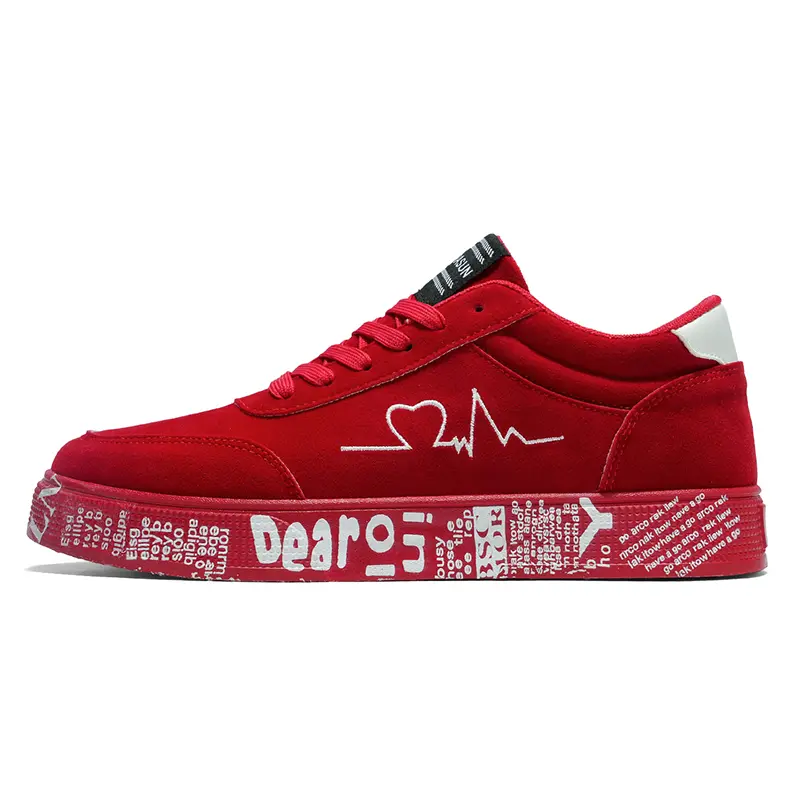 Trendy Red Canvas-Style Sneakers for Men/Youth | Non-Slip PVC Sole & Waterproof PU Leather | High-Street Graffiti Skate Shoes for School, Daily Walking & Dancing