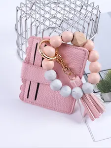 Lightweight Mini Card Holder Keychain, Macaron Color Beaded Bracelet, Perfect Gift for Friends & Mom, Ideal Holiday Present, Keychain Wristlet, Gifts For Women, Keychain For Bags, Trendy Cute Keychain, Stylish Keychain