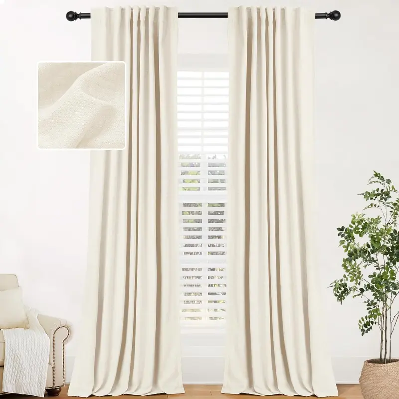 Inovaday | Blackout Curtains-2pcs Linen Curtains For Bedroom,Living Room, Back Tab Thermal Insulated Curtains Farmhouse Style Heavy Duty Easy Maintenance Outdoorfun,Back To School,Dorm Essentials,Home Decor,Home Essentials