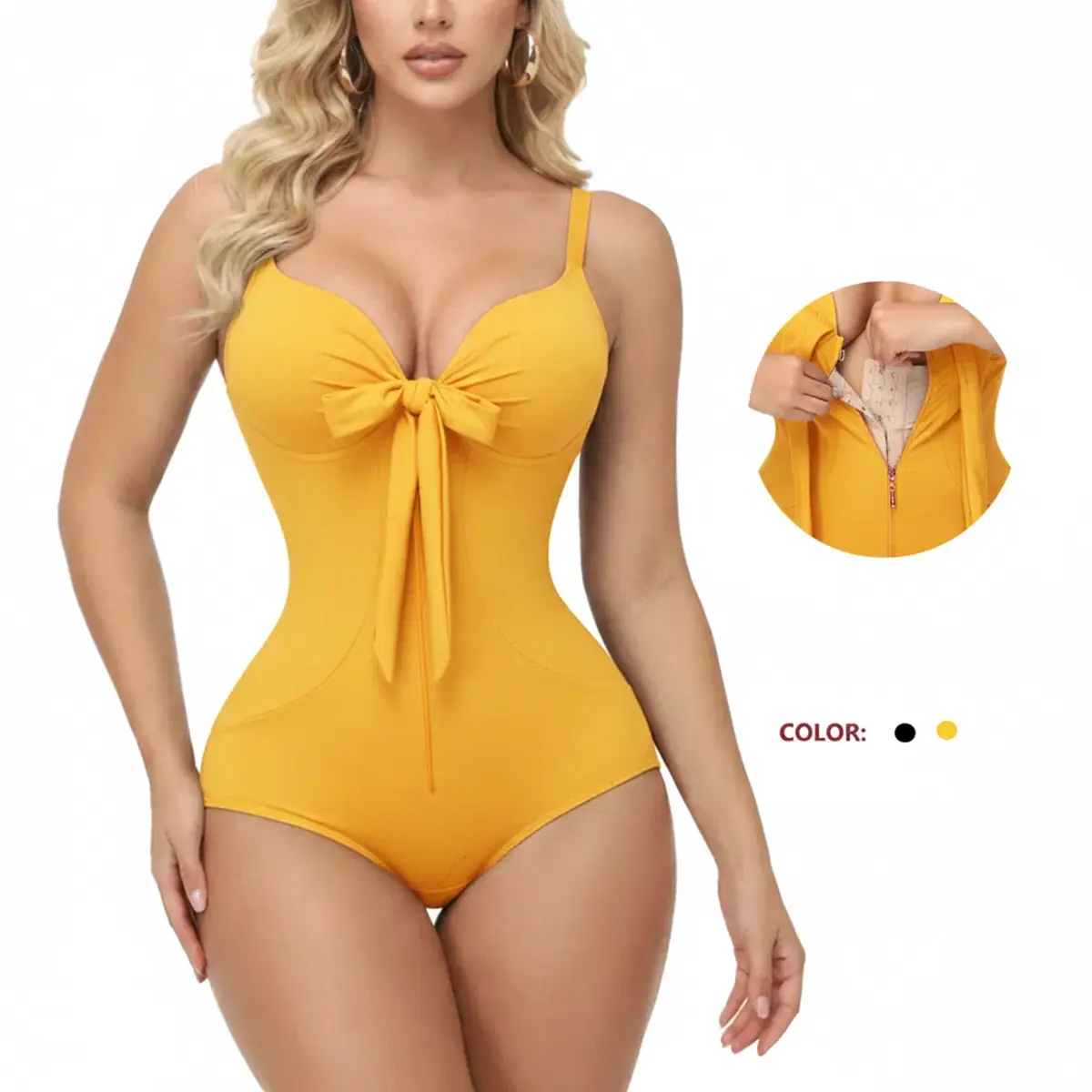 JOSHINE SHAPER Women's 1-Piece Shapewear Swimsuit, Tummy Control Ruched Push-Up V-Neck Slimming Bathing Suit