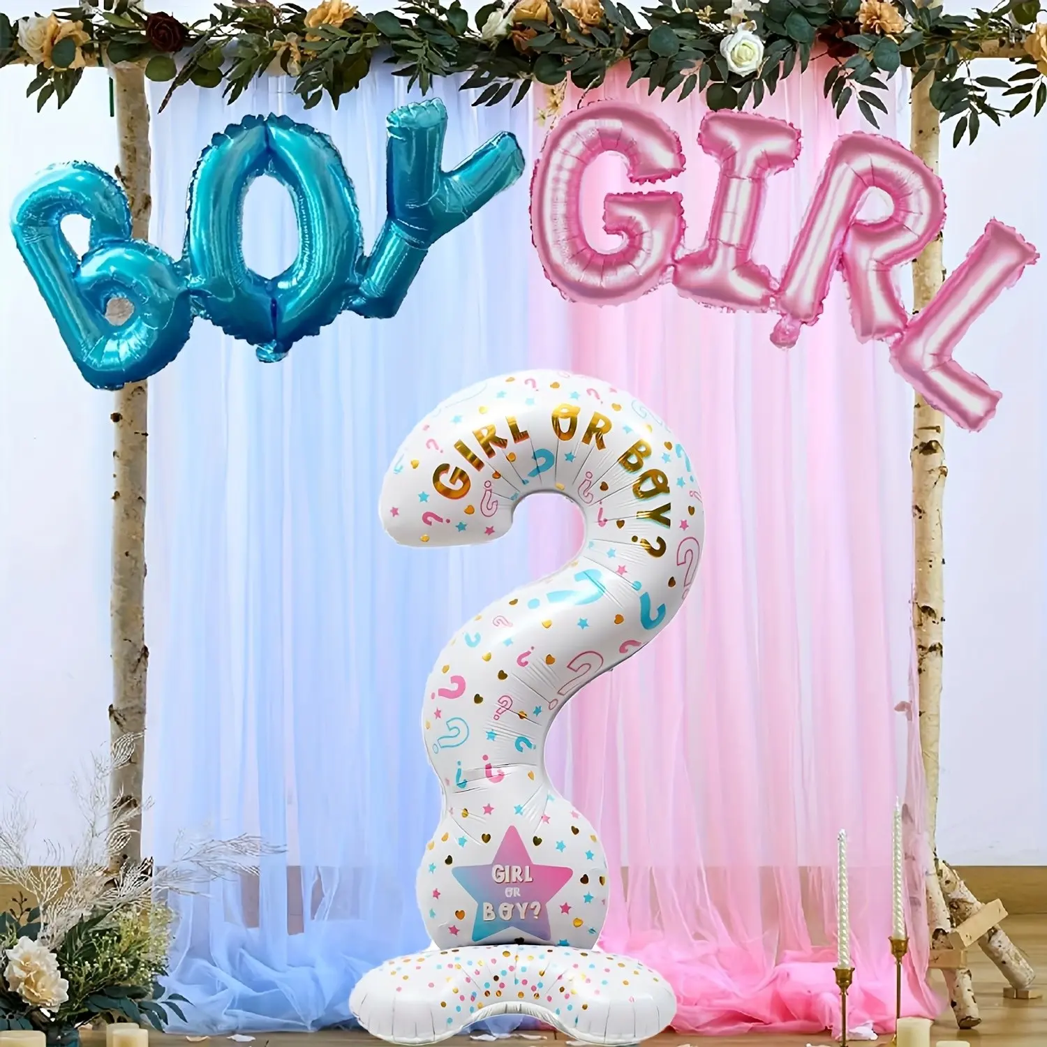 3 gender reveal party balloons - bright blue and pink aluminum film decoration, question mark bracket balloons, Gender Reveal With Balloons, suitable for baptism or gender reveal celebrations, party decorations, holiday decorations Balloon Set