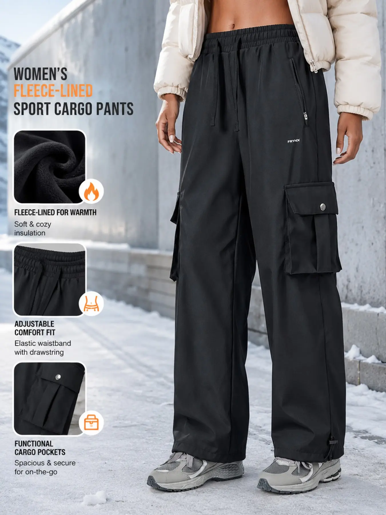 Women's Winter Sports Outdoor Windproof Waterproof Fleece Pants, Comfortable Breathable Large Pockets, Casual Hiking Travel Jogging, Running Trousers