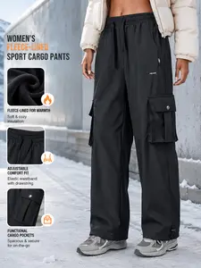 Women's Winter Sports Outdoor Windproof Waterproof Fleece Pants, Comfortable Breathable Large Pockets, Casual Hiking Travel Jogging, Running Trousers