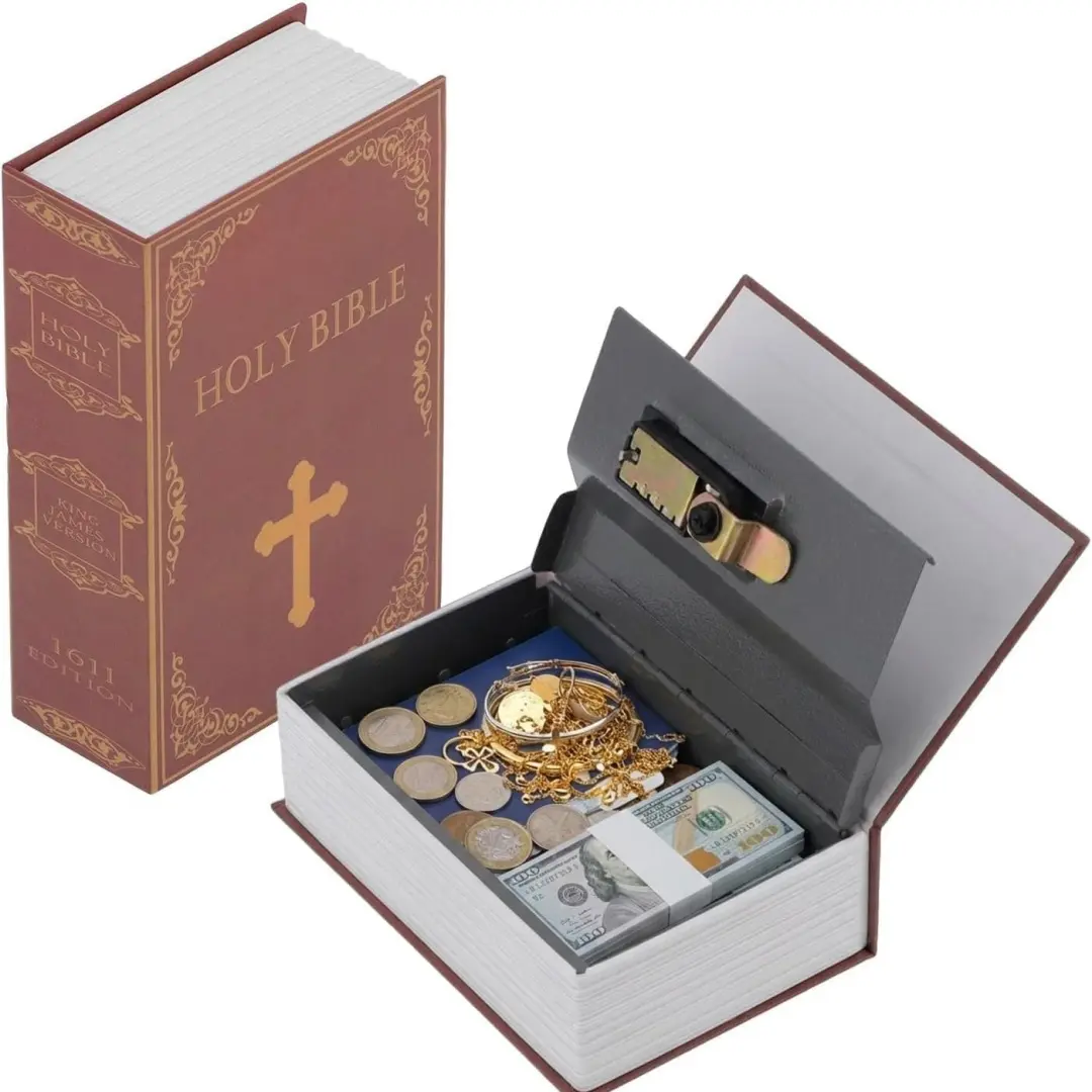 Large Diversion Book Safe Storage Box (10.5"×8"×2.6") with Security Combination Lock, Steel Hidden Safe for Kids, Nightstand, Bookshelf, Office (Bible Dictionary Style)