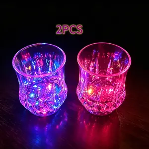 Liquid-sensing 7-color LED flashing crystal cups, water-activated glow cups, automatic light-up drinking cups for bars and parties (2 Pack), food-grade plastic supplies, gifts for festivals, parties and gatherings outdoorfun
