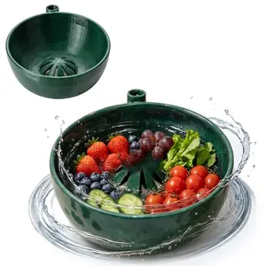 2026 Self Spinning Berry Washing Bowl With Drain Holes 360 Degree Swirl Fruit Cleaner 3D Printed Center Cone Filter Automatic Quick Rinse Colander Kitchen Vegetable Washing Tool Food Strainer For Berries Produce Food Colander Kitchenware