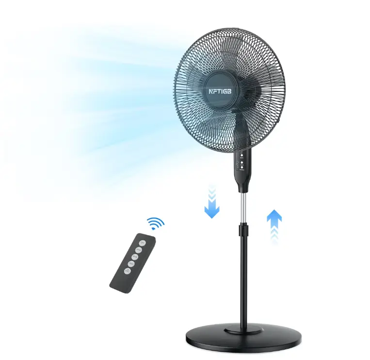 NFTIGB 16'' Oscillating Pedestal Fan w/Remote and Timer, Adjustable Height Floor Fan, Black 2026 New