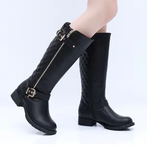 GLOBALWIN Women's Black Quilted Knee-High Fall Winter Fashion Riding Boots 9M