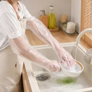 10 Pairs Thickened Disposable Tpe Household Gloves, Long Elastic Cuff Transparent Cleaning Gloves, Kitchen Dishwashing Laundry Protection