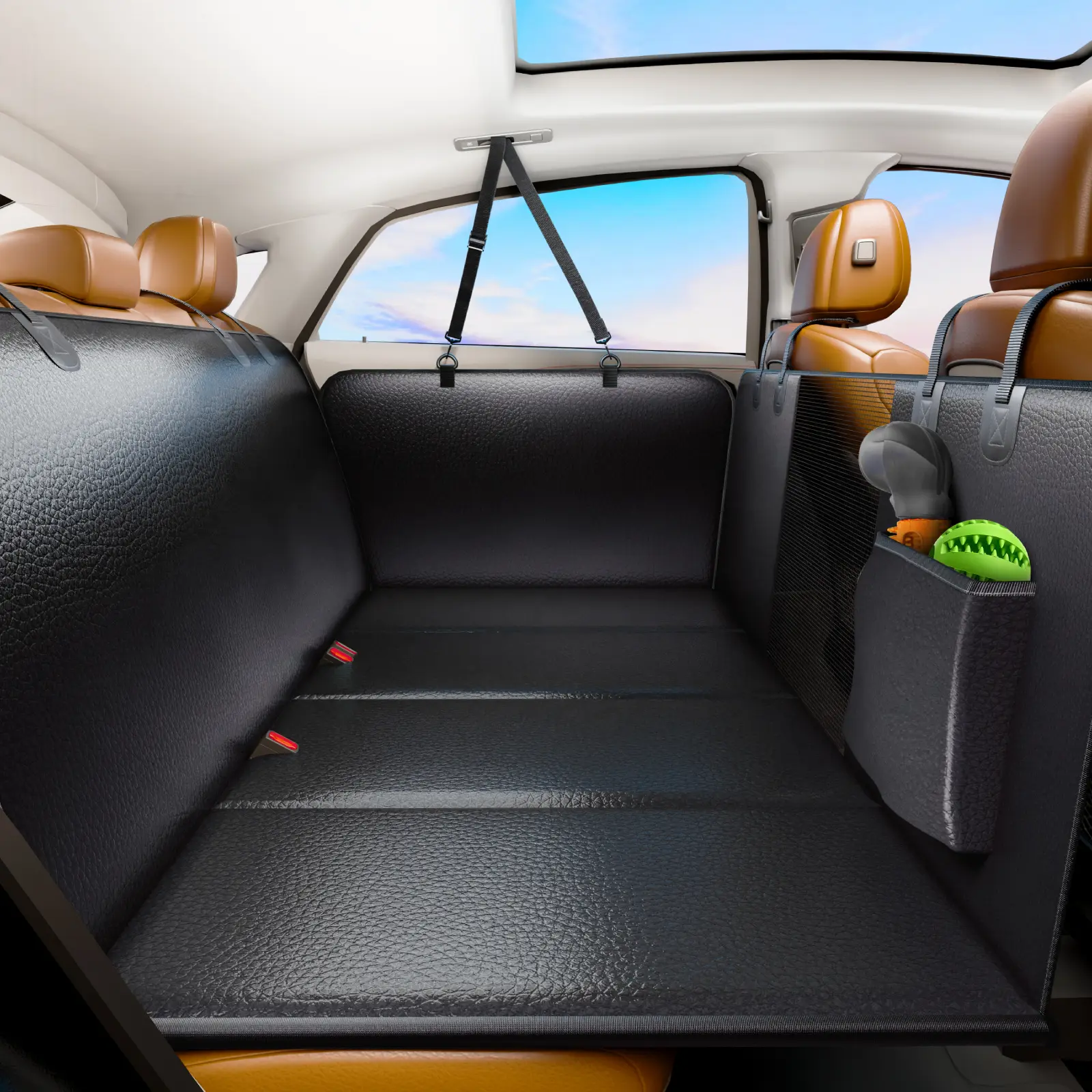 Dog Car Seat Cover with Hard Bottom, 400lbs Capacity Heavy-Duty PU Leather Waterproof Hammock for Cars, SUVs, Trucks