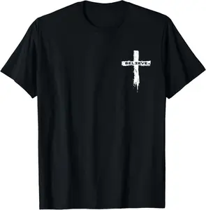 Christian Cross Religious Believe Graphic T-Shirt - Unisex-Adults, Unisex-Kids, Girls - Black - Short Sleeve - Small - Modern - Graphic T-Shirt