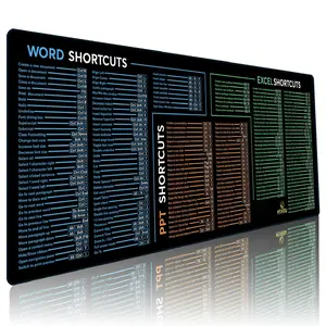 Word/PPT/Excel Shortcuts Mouse Pad - Extended XL Office Keyboard Mat, Stitched Edges | Non-Slip Base Excel Cheat Sheet Desk Pad (31.5x11.8) Inch