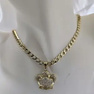 Cadena y Pendiente Corona 750 Unisex Gold Plated Necklace 250 with Sparkling Crown Charm for Unisex Wear