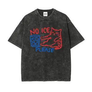 No ICE Please Cat Abolish ICE Shirt S~5XL Oversize Unisex Washed T-Shirt for Women and Men's Unisex Fit Batik Cotton Oversize Streetwear Menswear  Super Soft Pre-Shrunk