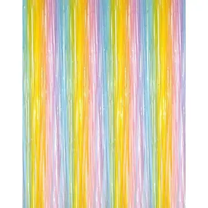 2 count 3.2ft x 8.2ft Rainbow Metallic Tinsel Foil Fringe Curtain Party Streamers Photo Booth Backdrop Prop for Wedding Holiday  Shower Bachelorette Party Decor