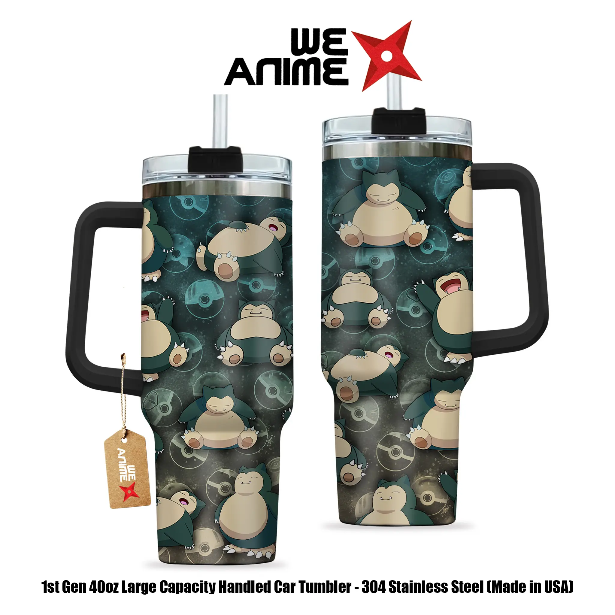 WEXANIME Collection Snorlax The Sleeping Personalized 20oz 40oz Stainless Steel Tumbler with Handle, Double Wall Vacuum Insulated Travel Mug, Leakproof Coffee Cup, Reusable Gift for Anime Fans