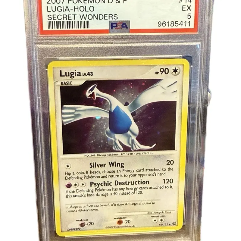 Lugia Secret Wonders Holo Rare #14 PSA 5 - Silver Wing Basic Card with 20 Power, 120 Attack Points & 20 Defense Points