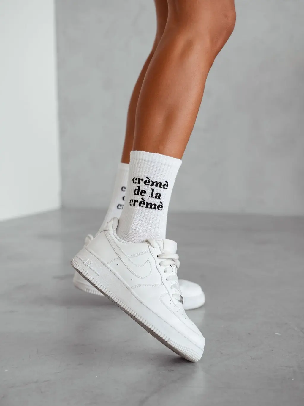 Women's Creme De La Creme Script Crew Socks - Minimalist Casual Essential in a Soft Breathable Cotton Blend, Outfits, Fit, Everyday, Statement
