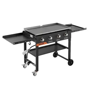 VEVOR Gas Griddle, 4-Burner Flat Top Grill, 29 inch Grill Plate Propane Griddle with Wheels, Lid, 28000 BTU Outdoor Flat Top Grills for Pan-Frying, Grilling, Stir-Frying, BBQ, Pulse IgnitionVEVOR Super Brand Day