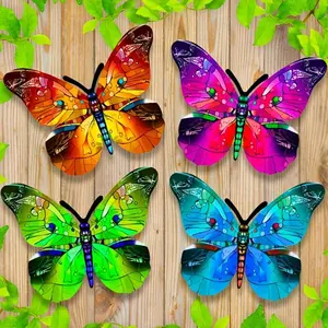 Colorful Butterfly Design Wall Art, 4 Counts/set Durable & Rust-resistant Outdoor Decor for Gardens, Homes & Events, Easy-to-hang, Eye-catching Design